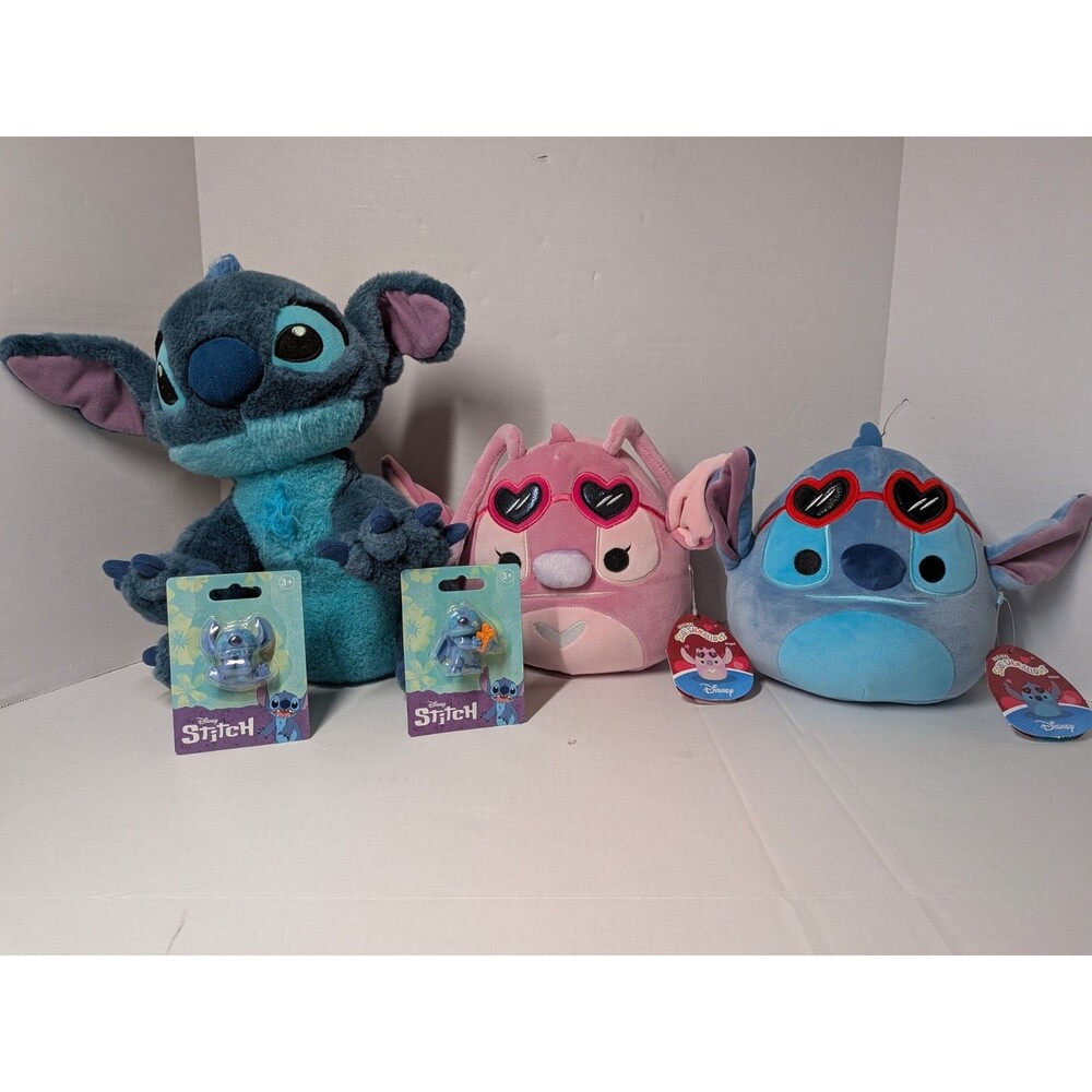 Disney STITCH Plush Stuffed Animal Lot Of 3 & 2 Figures Squishmallows, Dog...